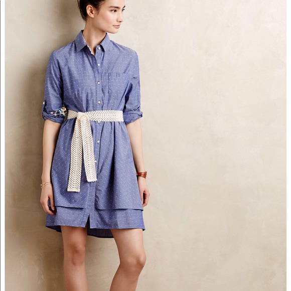 Anthropology tiered chambray tiered shirtdress - Picture 2 of 8